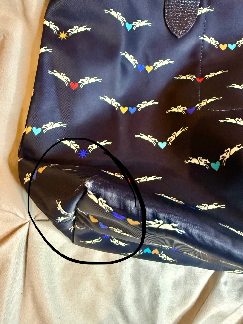 Longchamp Le Pliage Chevaux Ailes Navy Horse Print Shoulder Tote - Picture 6 of 7